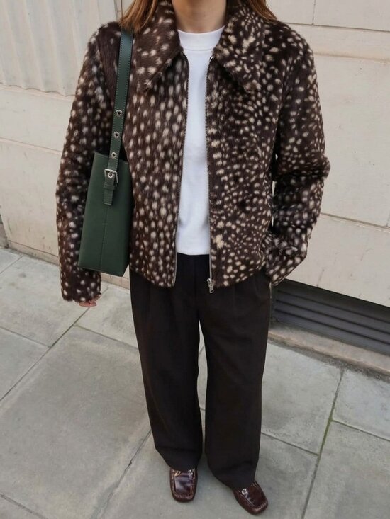 Jackets & Blazers - Chocolate Brown Casual Women's Streetwear Traveling Cow Print Faux Fur Jacket
